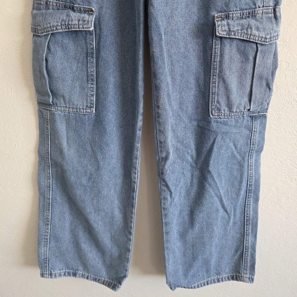 Simple Society Juniors Cargo Blue Jeans High Rise Pockets Elastic Waist Sz 3/26 - Picture 3 of 9